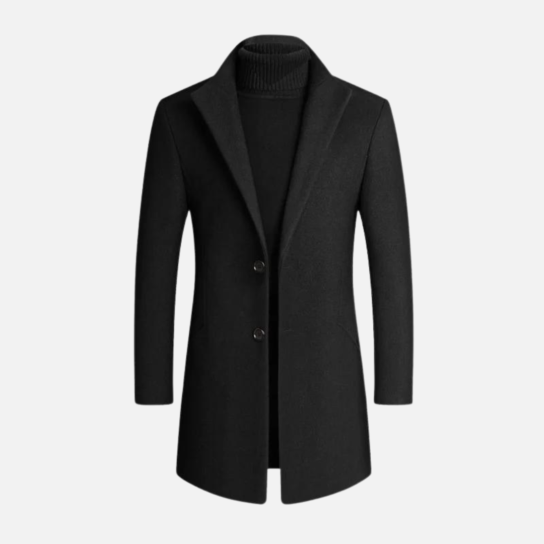 Versatile men's tailored notch lapel coat, ideal for business, formal, or smart casual winter fashion looks.