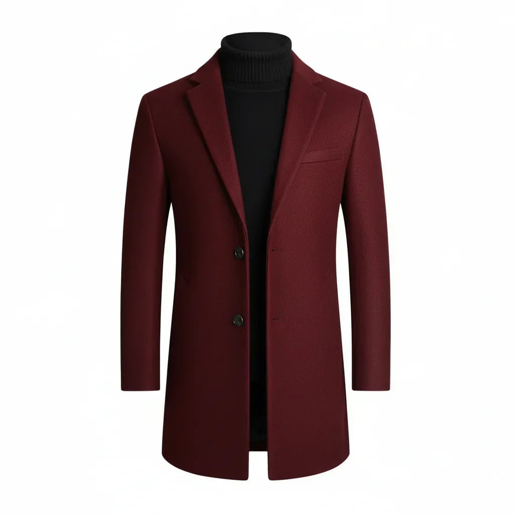 Classic men's tailored notch lapel overcoat, sophisticated long coat for formal wear & fall/winter fashion.