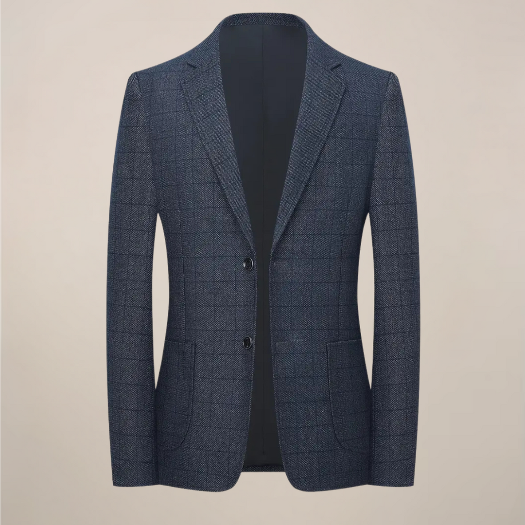 Stylish men's plaid check blazer in tailored fit, ideal for spring autumn casual & formal wear. Men's outerwear.