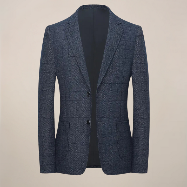 Stylish men's plaid check blazer in tailored fit, ideal for spring autumn casual & formal wear. Men's outerwear.
