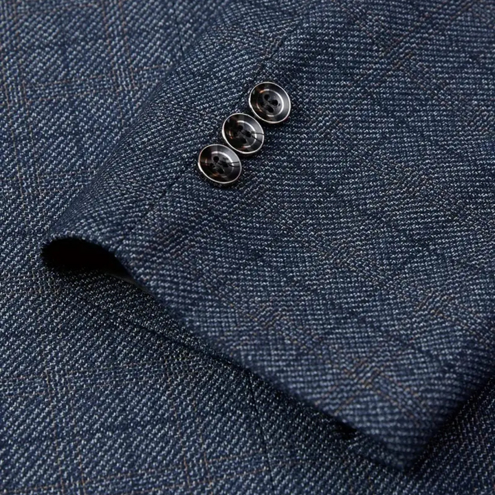 Elegant men's plaid blazer, a tailored check jacket for a polished smart casual or formal look.