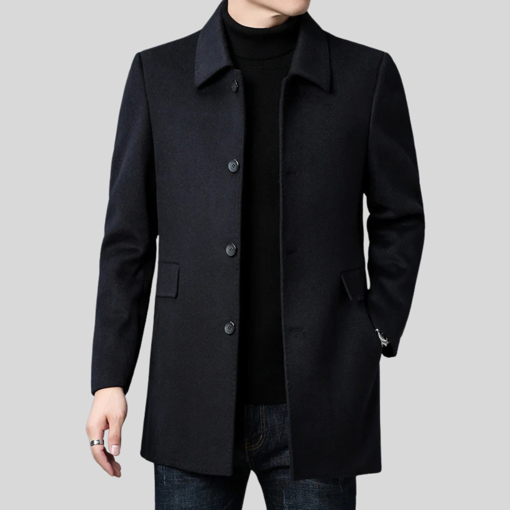 Stylish men's tailored overcoat, a smart single-breasted winter jacket for formal & smart casual looks.