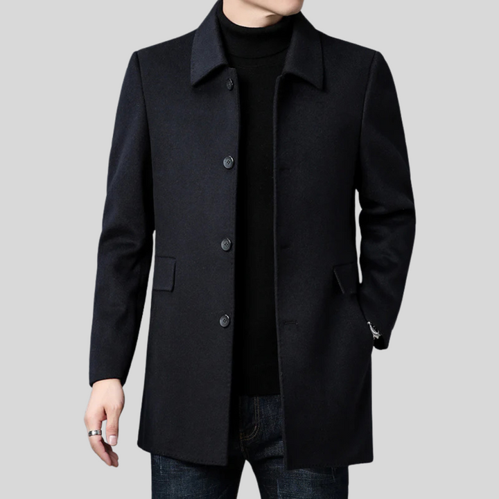 Stylish men's tailored overcoat, a smart single-breasted winter jacket for formal & smart casual looks.