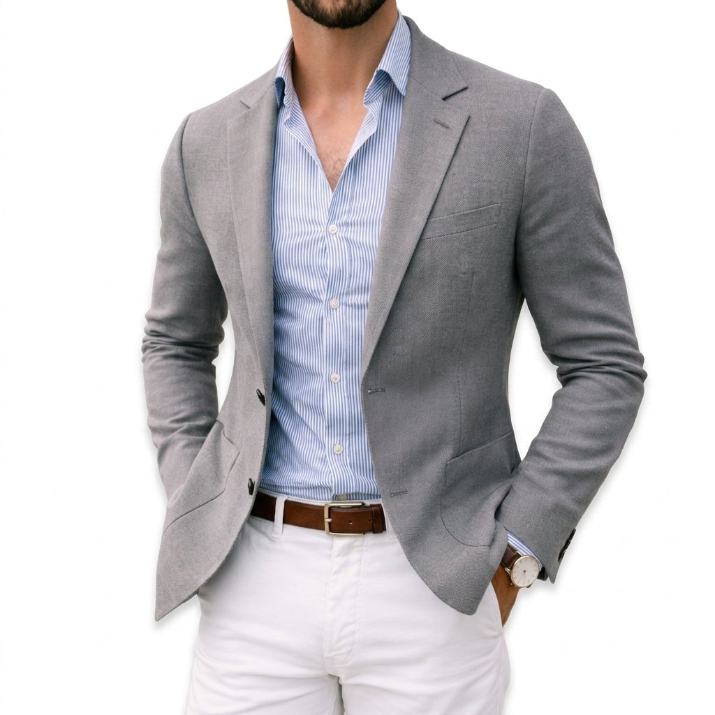 Sophisticated men's tailored blazer for a sharp, elegant look. Ideal for office wear, formal events, & smart casual.