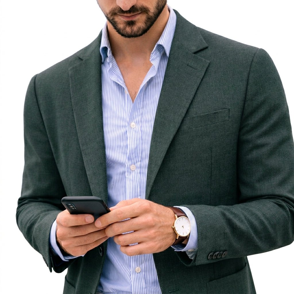 Stylish men's tailored blazer paired with a shirt, creating a smart casual or formal office look. Men's fashion essential.