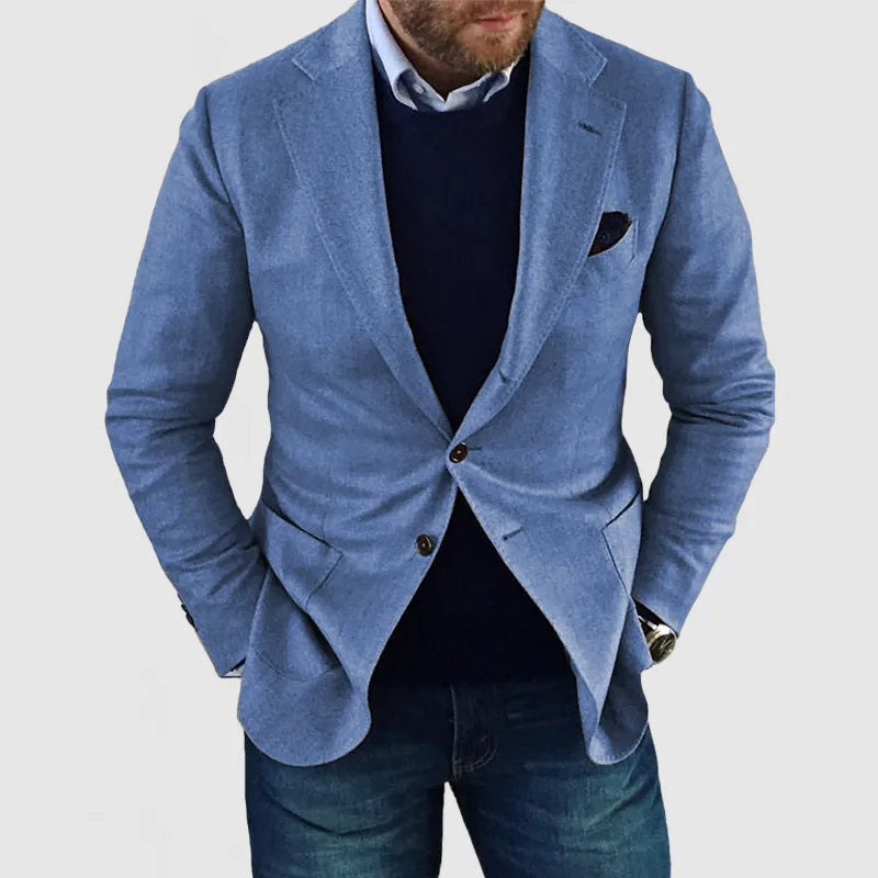 Men's tailored two-button blazer, perfect for smart casual, business, or event wear. Classic style suit jacket.