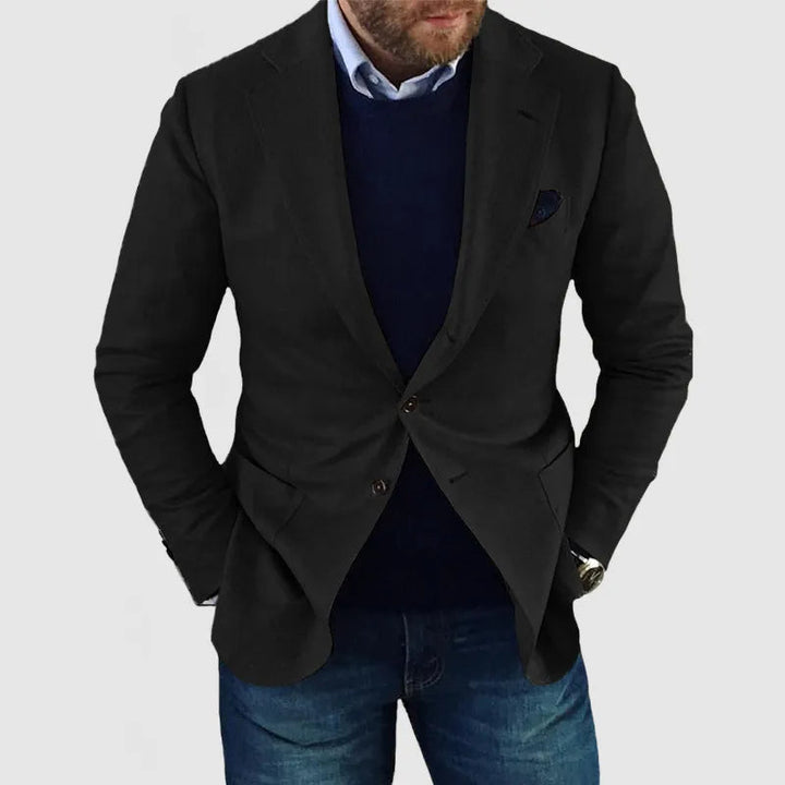 Sharp men's tailored two-button blazer. A versatile jacket for business casual, event wear, and modern fashion.