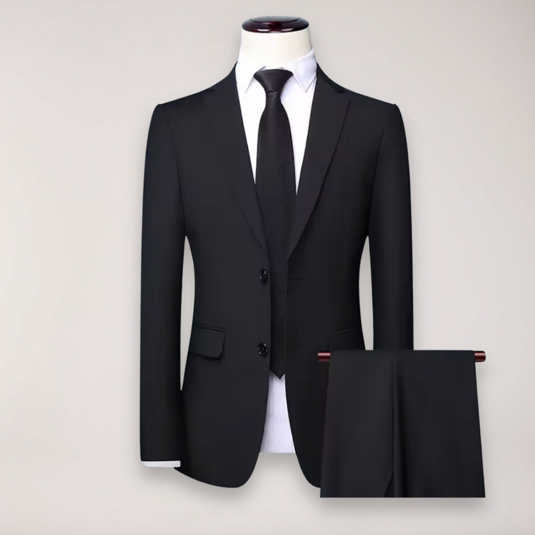 Men's tailored two-piece formal suit set with blazer & trousers. Perfect for business or events.
