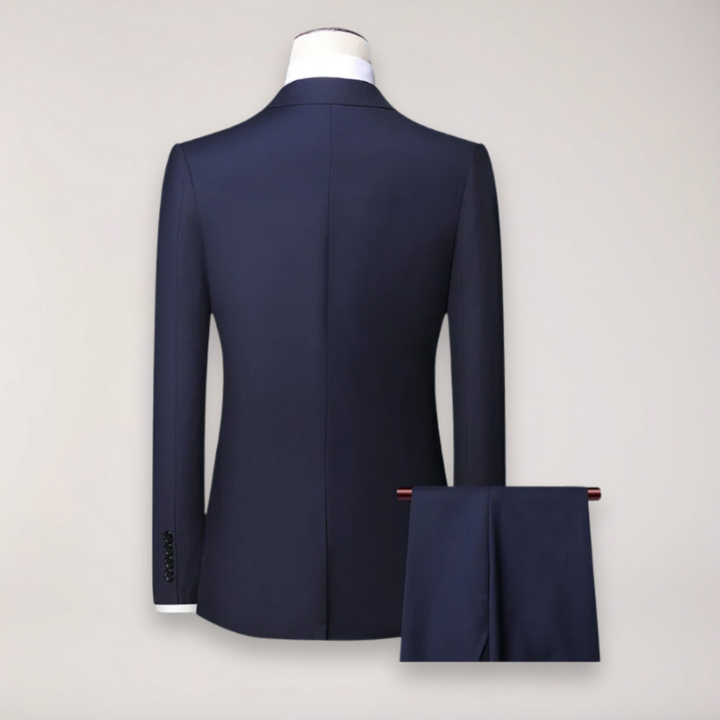 Stylish men's classic formal suit set. Two-piece tailored blazer & trousers for timeless fashion.