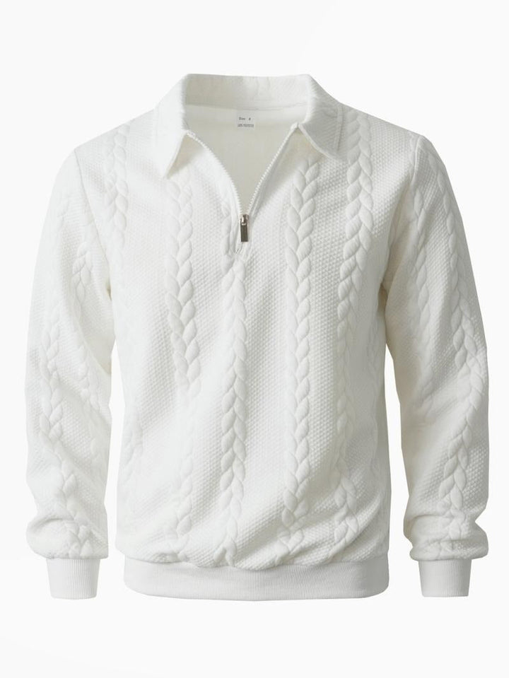 Comfortable men's long sleeve half-zip knit pullover, ideal for everyday casual wear.