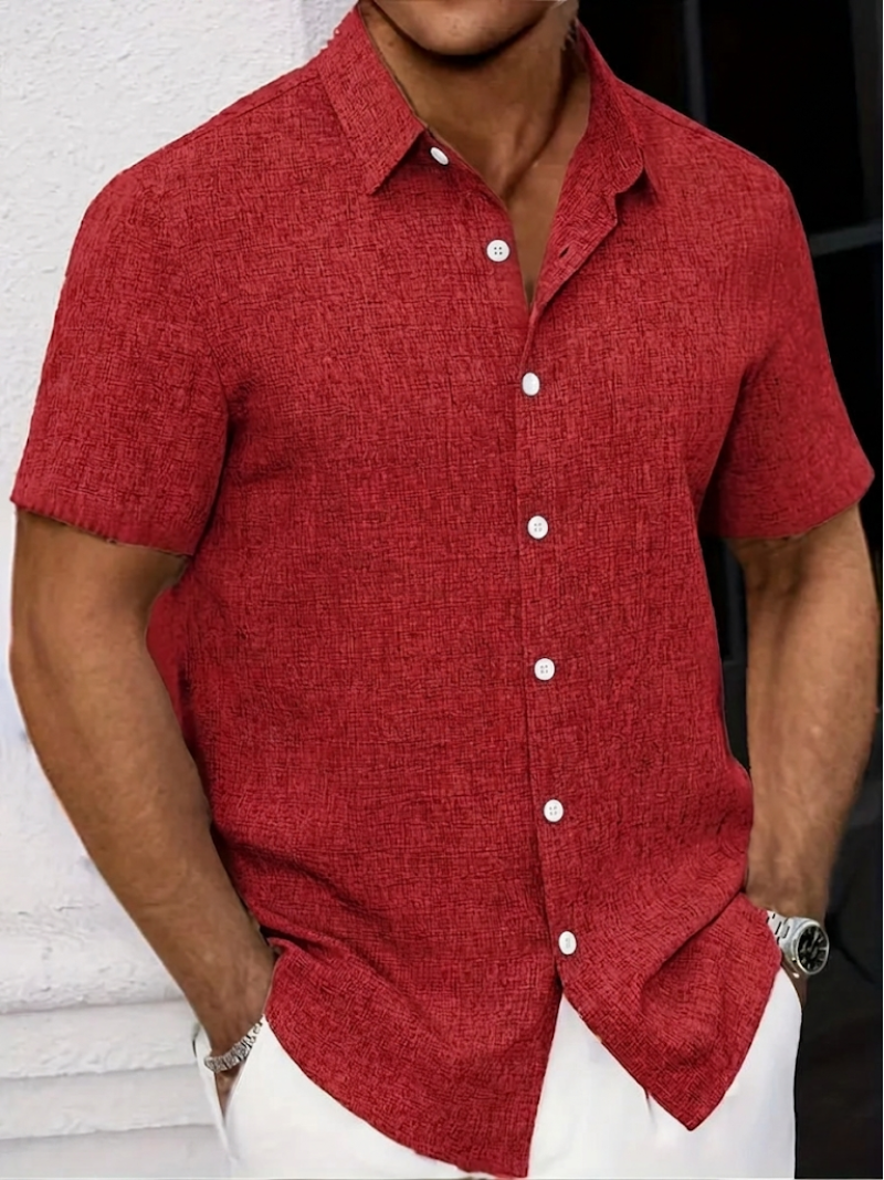 Versatile men's regular fit textured polo shirt, button-down, short sleeve. Essential for casual summer fashion.