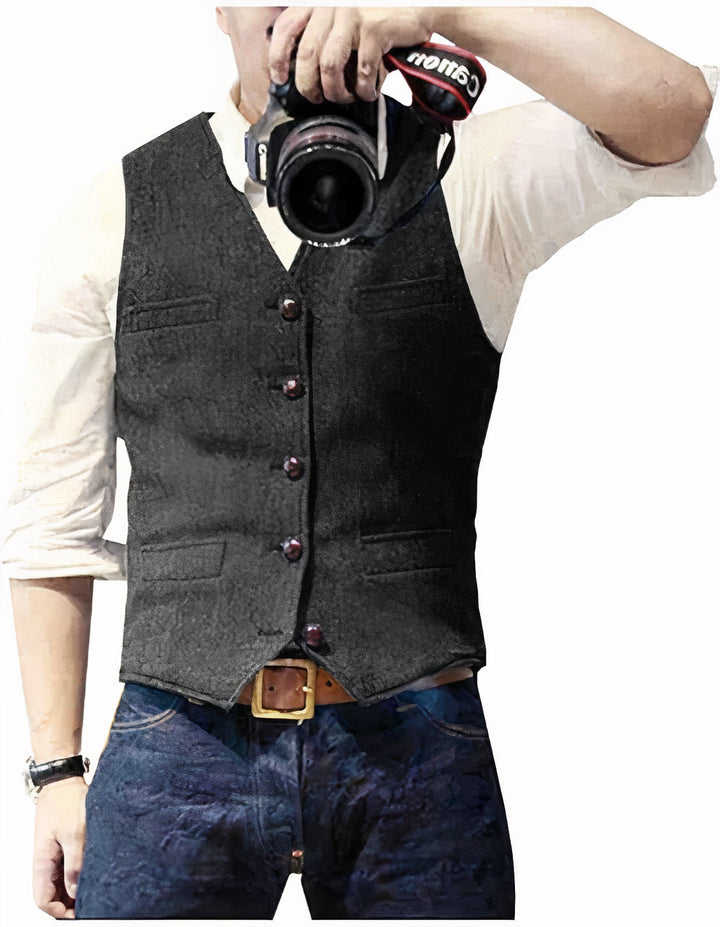 Men's timeless tailored vest, perfect for refined style & versatile layering in formal or casual outfits.