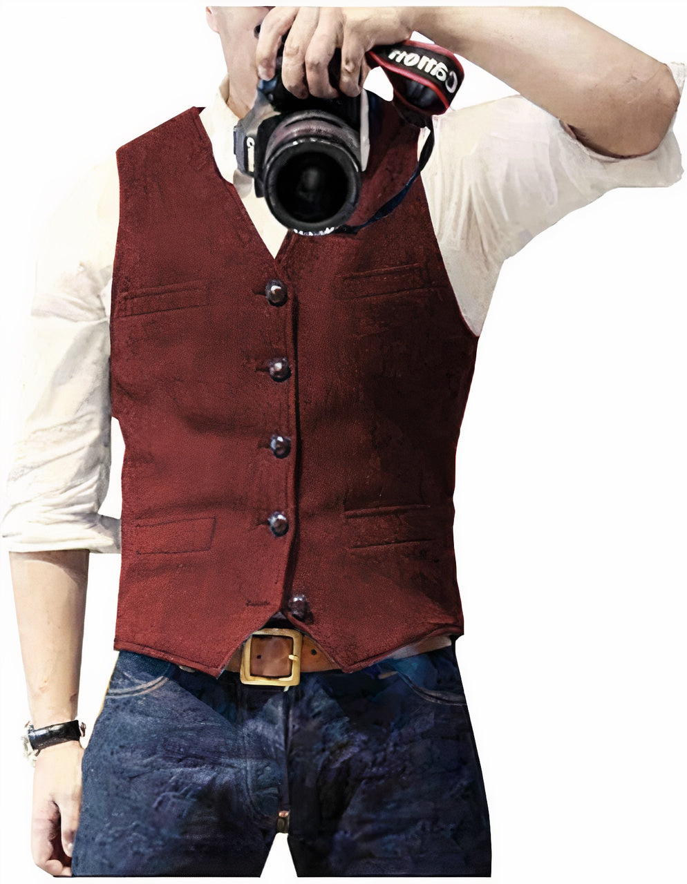 Well-fitted men's tailored vest, offering a sleek, classic look. Perfect for adding elegance to any men's outfit.