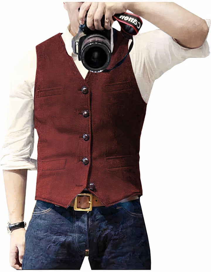 Well-fitted men's tailored vest, offering a sleek, classic look. Perfect for adding elegance to any men's outfit.