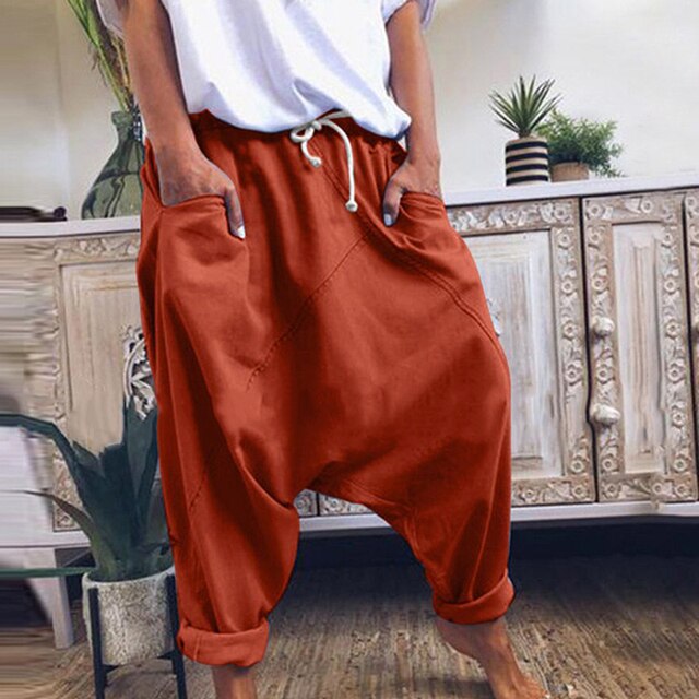 Comfortable men's harem pants with a relaxed, loose fit. Bohemian style trousers for casual, all-day comfort.