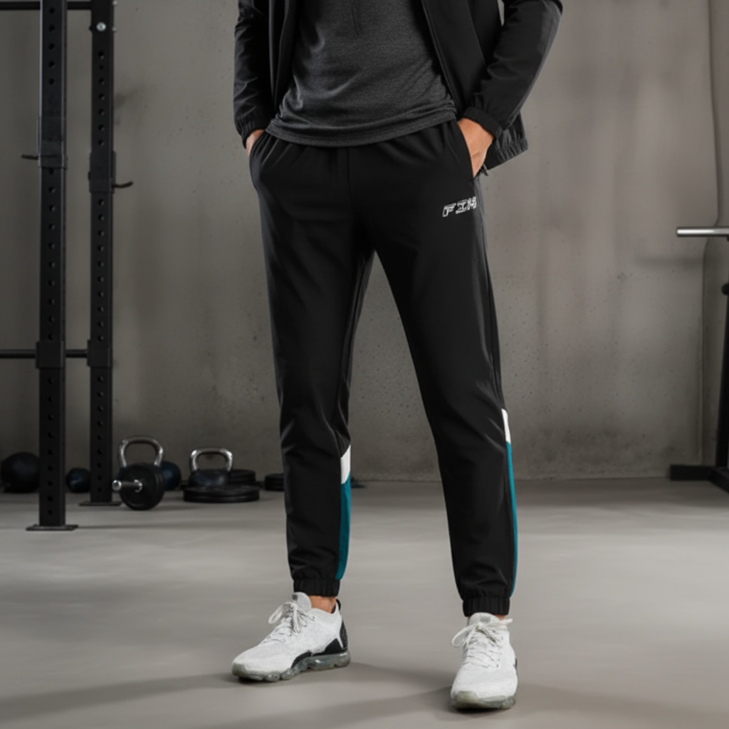 Men's two-tone color block track pants. Comfortable activewear joggers for athletic workouts & casual wear.