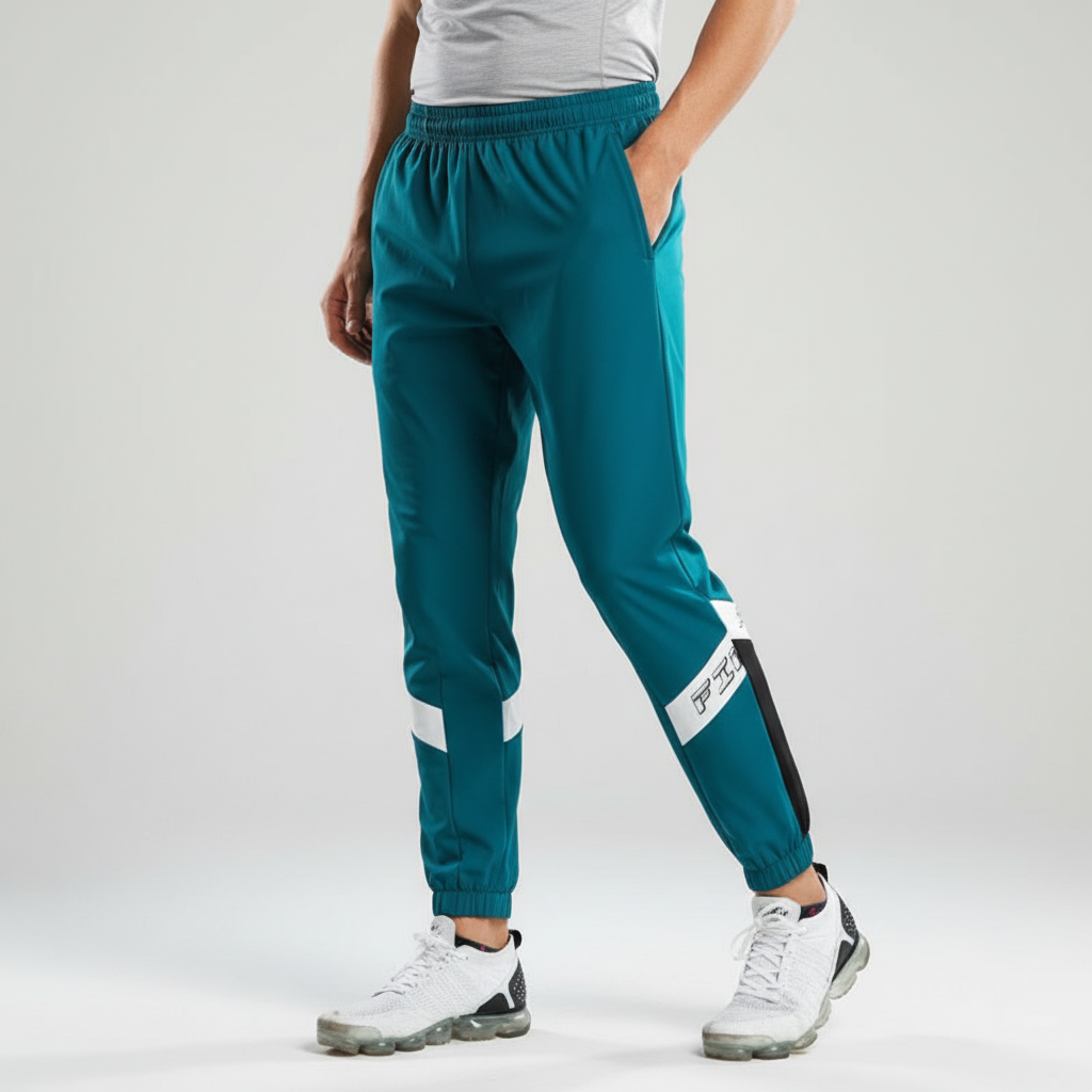 Men's activewear track pants. Two-tone color block design provides stylish comfort for workouts, jogging, and everyday wear.