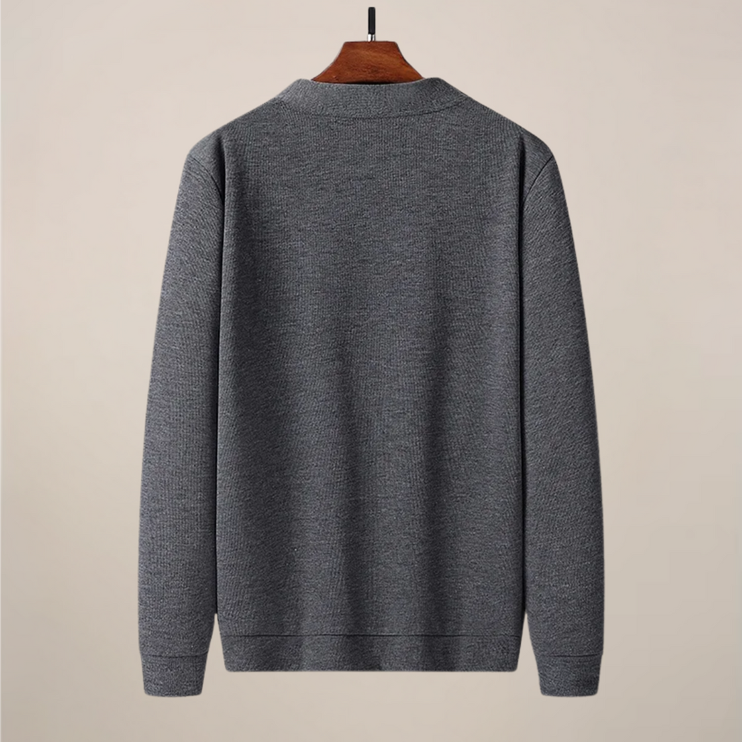 Comfortable men's V-neck knit cardigan. Versatile button-up for effortless style; ideal for all-season layering.