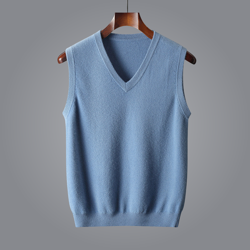 Premium men's knit V-neck vest. Smart casual layering apparel for sophisticated everyday wear.