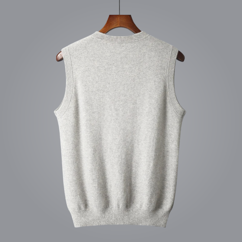 Men's apparel: Sleeveless V-neck knit vest. Perfect for smart casual layering & contemporary style.