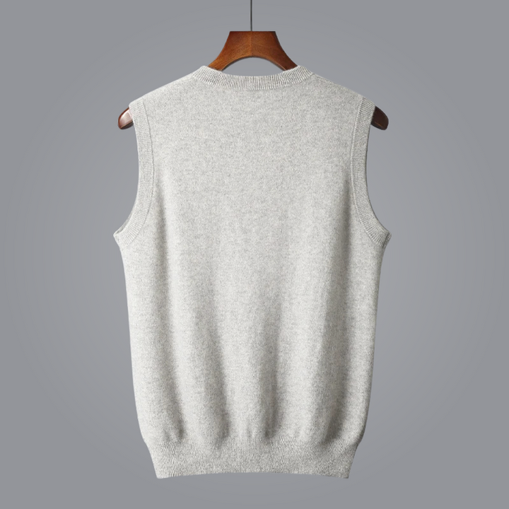 Men's apparel: Sleeveless V-neck knit vest. Perfect for smart casual layering & contemporary style.