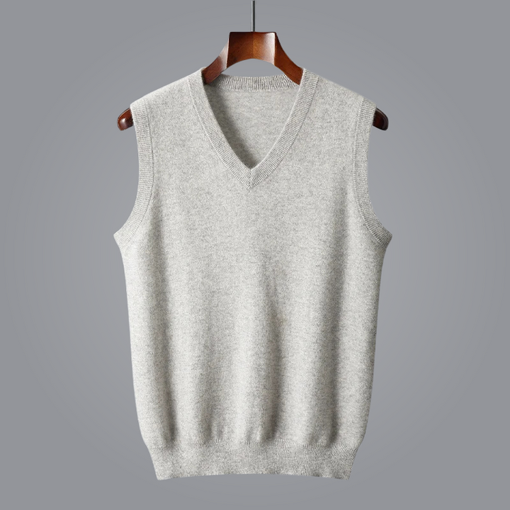 Classic men's V-neck knit vest for effortless smart casual outfits. Ideal for layering menswear.