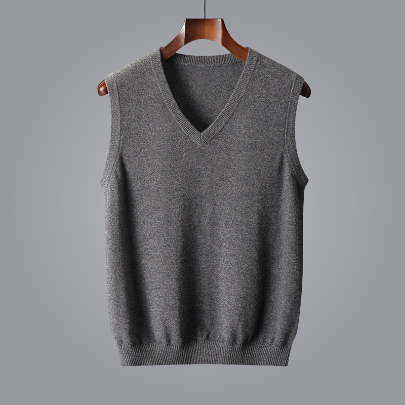Quality men's V-neck knit vest. Versatile smart casual layering piece for modern menswear.