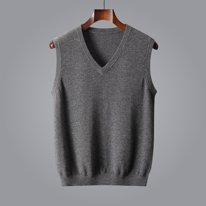 Quality men's V-neck knit vest. Versatile smart casual layering piece for modern menswear.