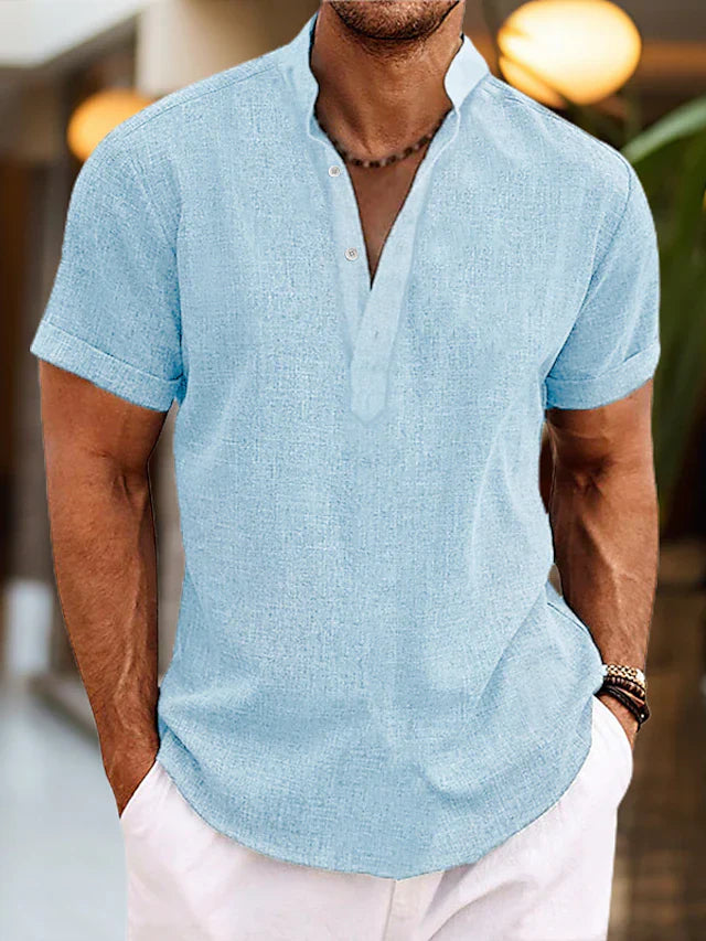 Comfortable men's V-neck polo shirt for everyday wear. Short sleeve, casual top, perfect for relaxed men's fashion.