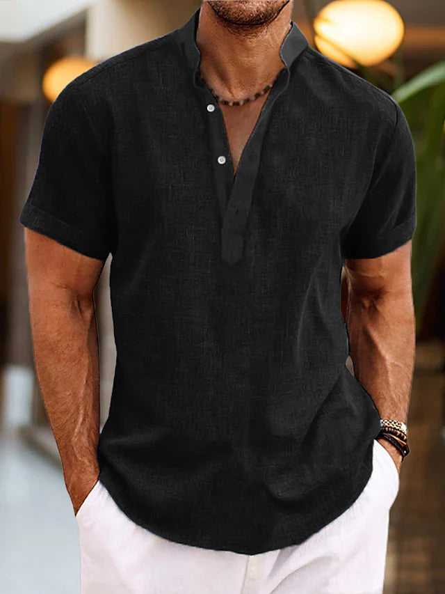 Regular fit men's short-sleeve V-neck polo shirt. Classic casual top for comfortable everyday men's wear.