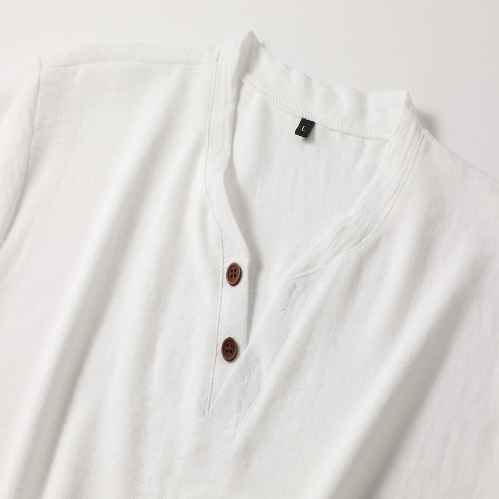 Stylish men's V-neck short sleeve t-shirt. Relaxed summer fit offers comfort for everyday casual apparel.