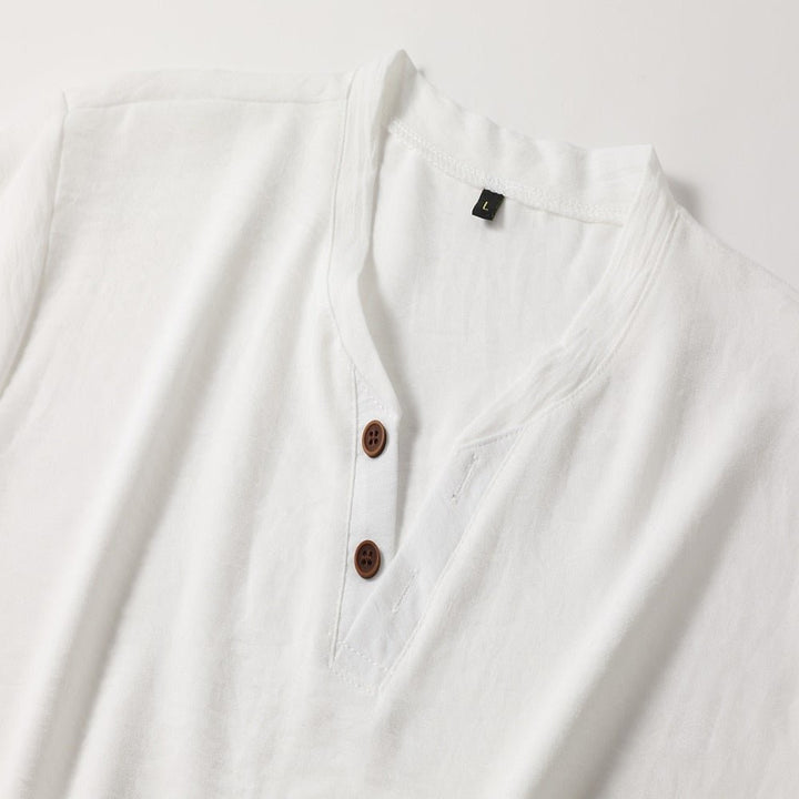 Stylish men's V-neck short sleeve t-shirt. Relaxed summer fit offers comfort for everyday casual apparel.
