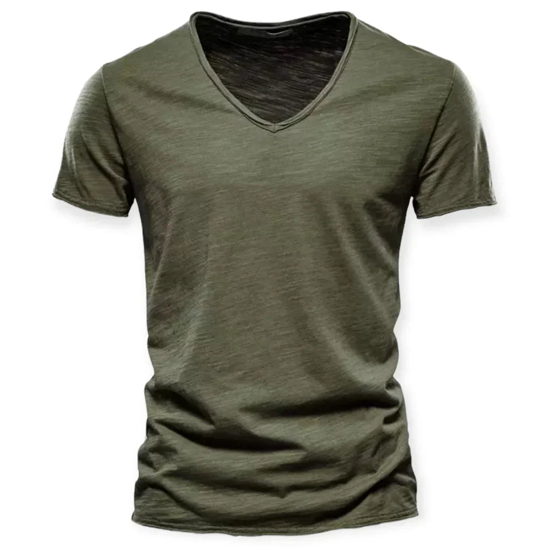 Short sleeve men's V-neck t-shirt, perfect for breathable comfort and relaxed everyday style.