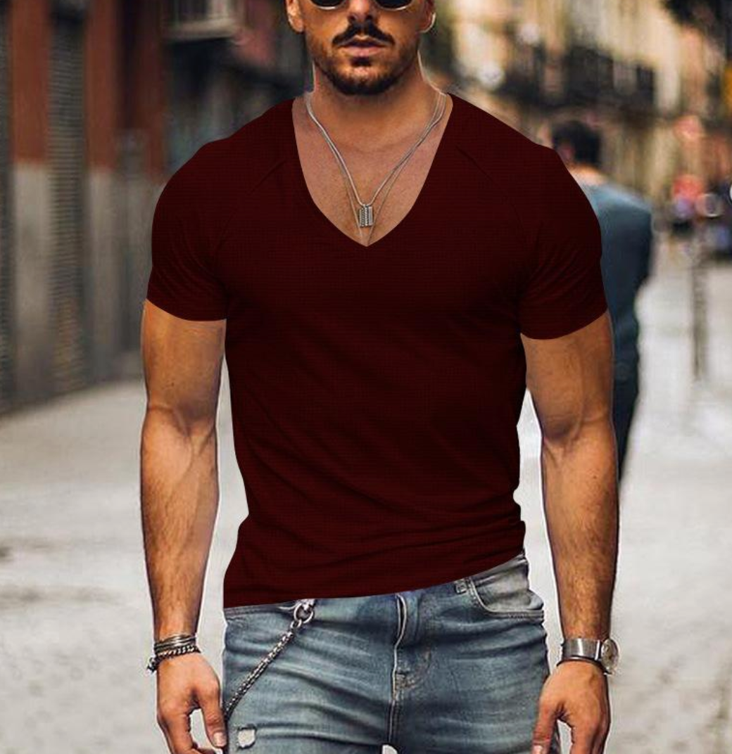 Regular fit men's V-neck t-shirt, blending stylish design with everyday comfort for all occasions.
