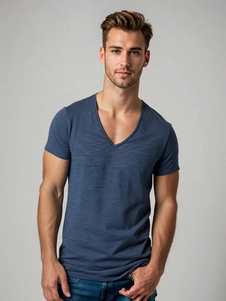 Men's V-neck t-shirt, short sleeve, relaxed fit, perfect for everyday casual wear.