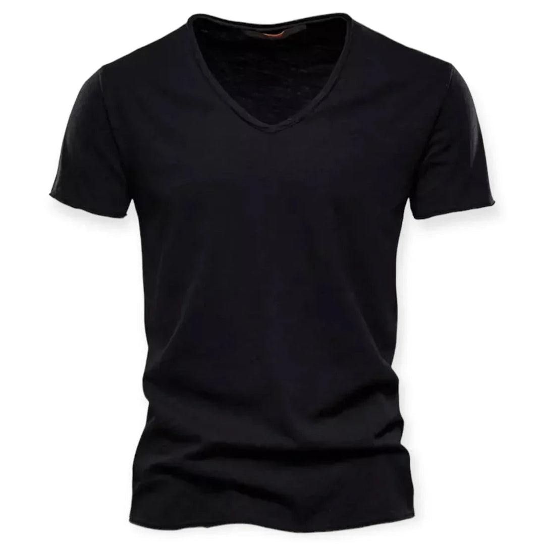 Casual men's short sleeve V-neck t-shirt, ideal for everyday comfort & relaxed fit.