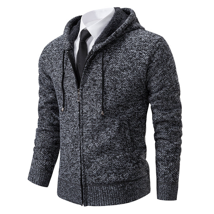 Men's versatile black zip-up hoodie jacket, perfect for casual layering & everyday wear in autumn/winter.