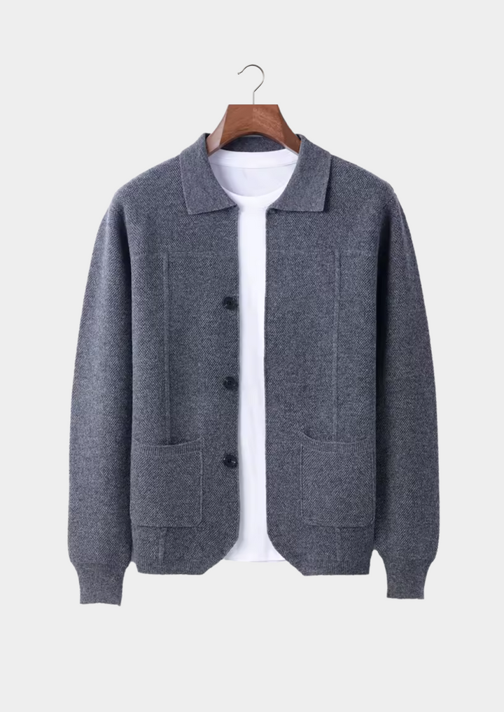 Men's versatile button-up cardigan sweater. Perfect knitwear for layering, casual wear, or business casual outfits.