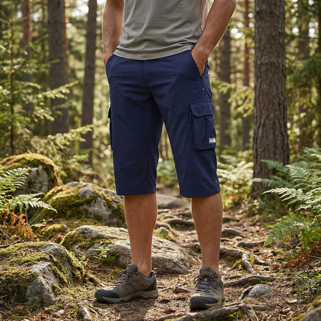 Men's versatile cargo shorts with multiple side pockets, perfect for outdoor activities & casual summer wear.