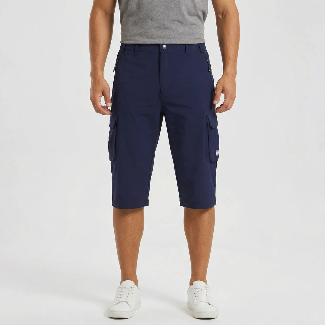 Comfortable men's quick-dry cargo shorts, ideal for activewear, outdoor adventures & summer travel.