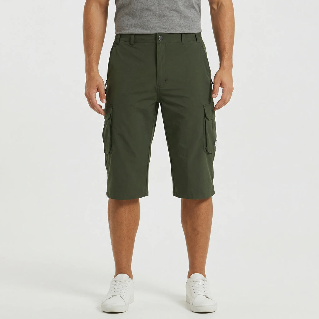 Athletic men's cargo shorts, quick-dry fabric, great for activewear, hiking, fishing & summer sports.