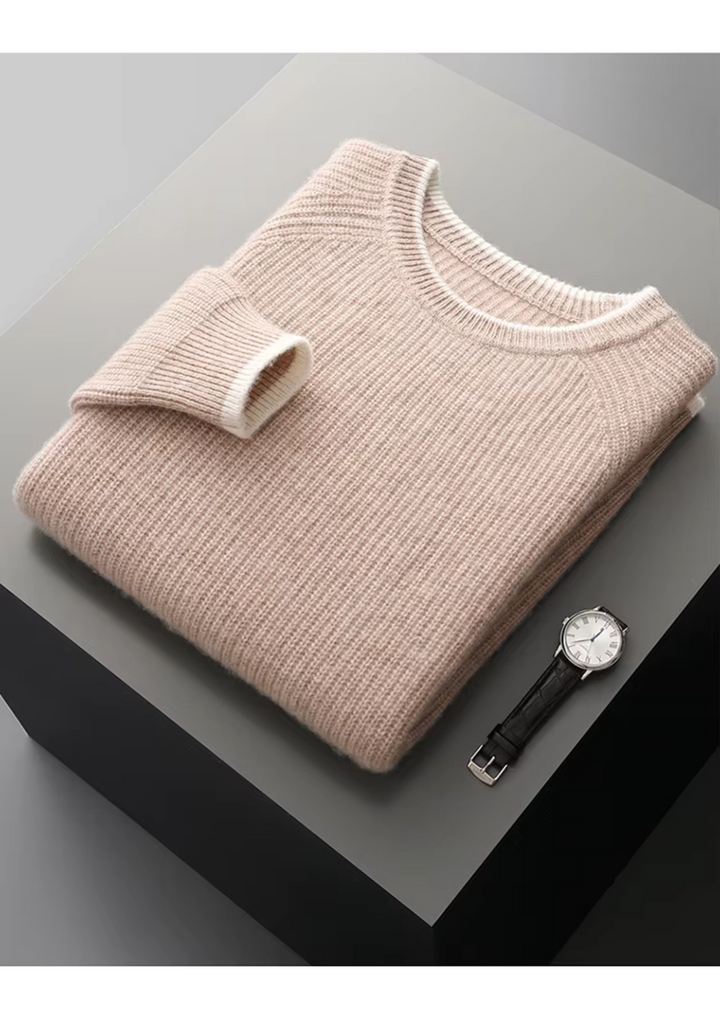 All-season men's pullover sweater with a comfortable ribbed texture.