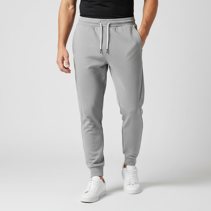 Man wearing comfortable elastic-waist joggers, perfect men's activewear for athletic movement and casual style.