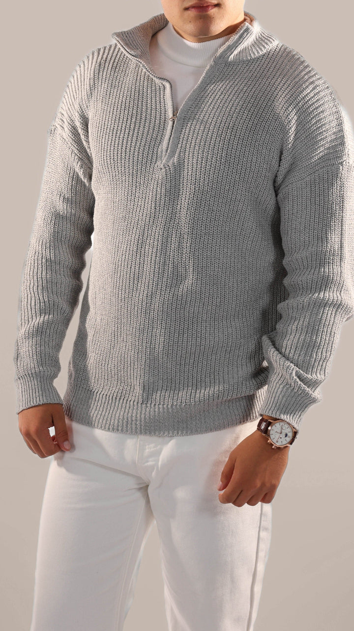 Stylish men's half-zip pullover. Versatile for smart casual outfits & everyday layering. A modern cardigan jumper.