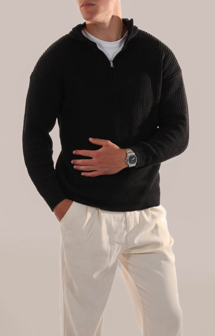 Everyday men's half-zip jumper. Smart casual sweater, perfect for layering & versatile winter fashion.