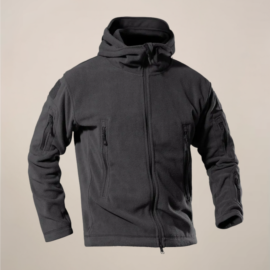 Modern men's hooded fall jacket. A comfortable, water-resistant, lightweight zip-up for casual men's fashion.