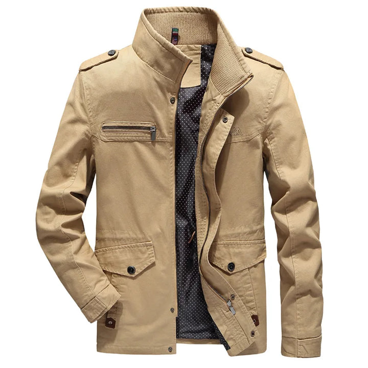 Stylish men's cargo jacket with multiple pockets for utility & comfort. Ideal lightweight outerwear for daily wear.