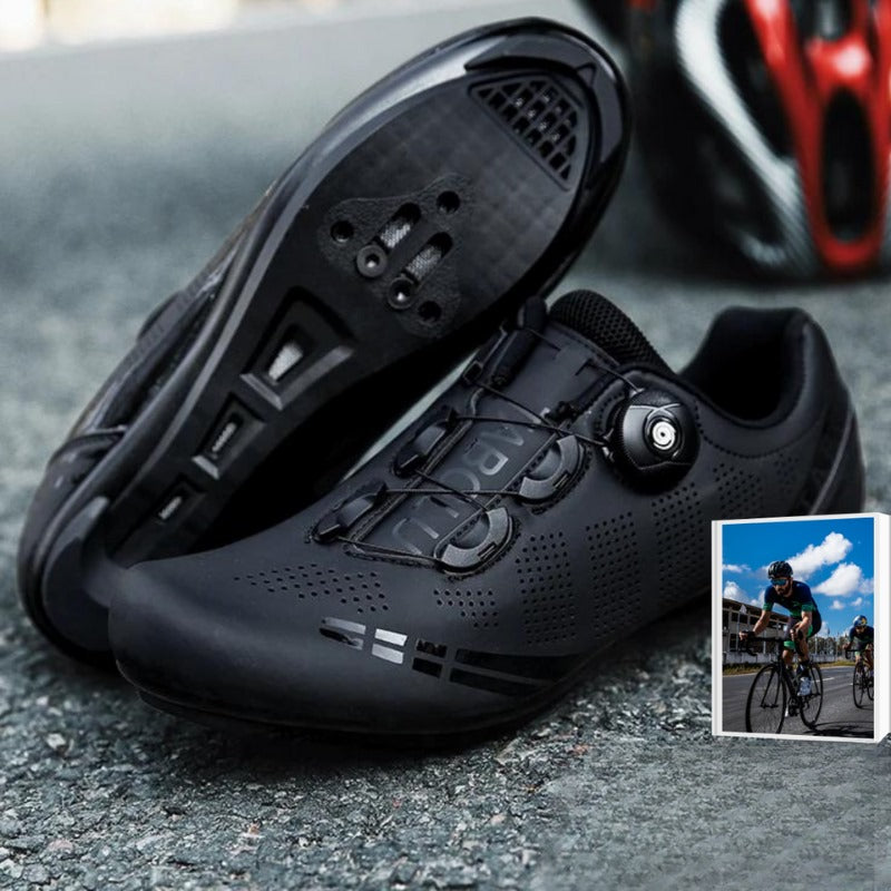 Men's versatile SPD cycling shoes for road, trail & spin; durable black athletic design.