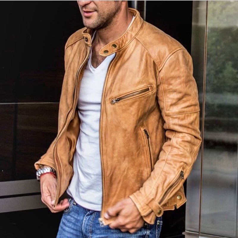 Men's versatile weatherproof jacket in beige, ideal for all seasons. Stylish & durable fall/winter outerwear.