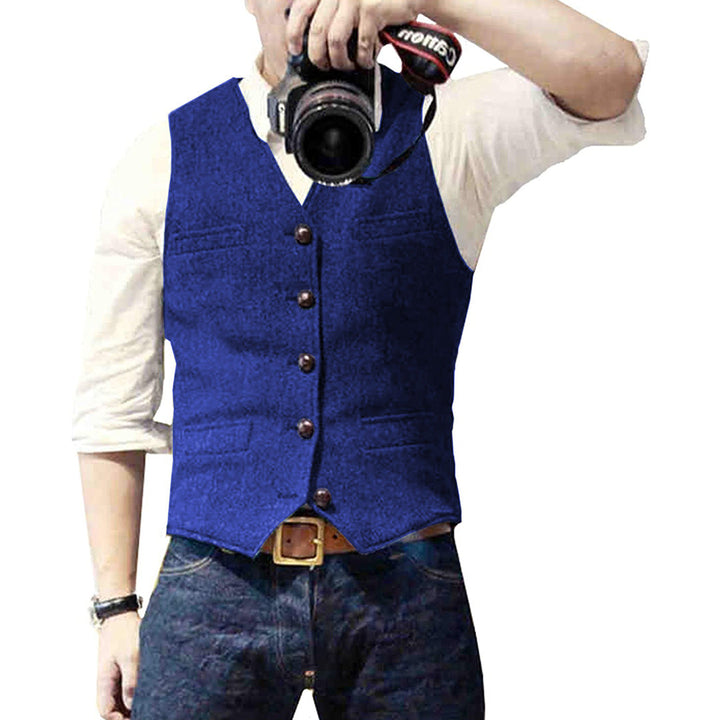 Men's wool blend gilet, a key accessory for a smart casual or dressy ensemble.